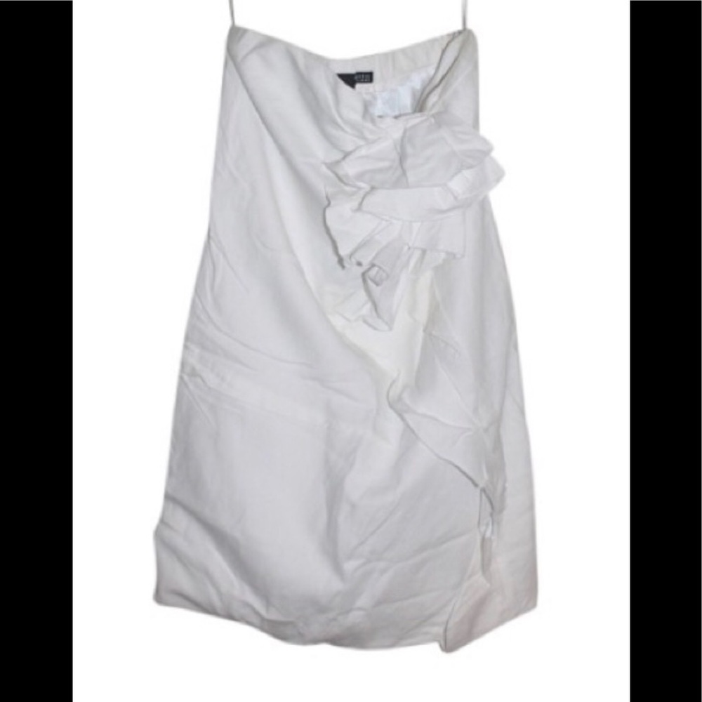 Vintage Plastic Island Linen & Cotton strapless ruffle mini dress